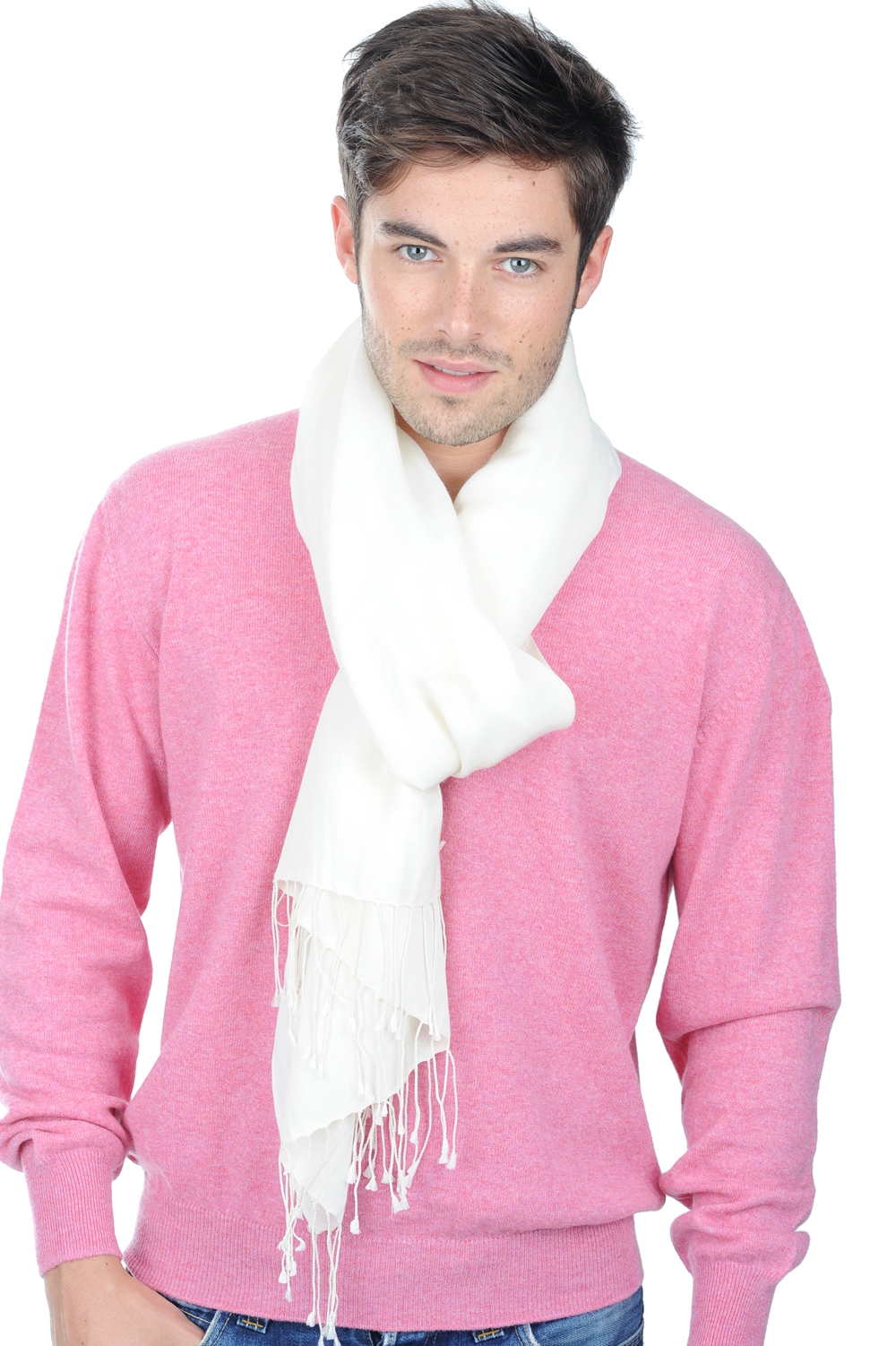 Cashmere & Seide kaschmir pullover herren platine ecru 204 cm x 92 cm